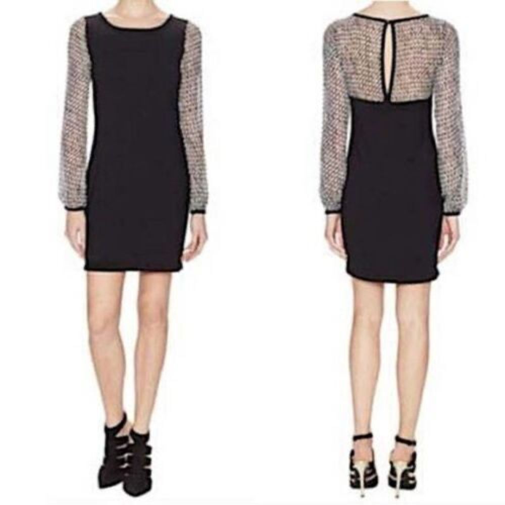 Diane Von Furstenberg Alagna Silk Print Long Sleeve Wool Mini Dress Black White